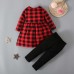 【12M-5Y】Girls Christmas Red Plaid T-shirt Pants Set