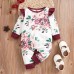 【0M-7Y】Girls Sweet Floral Print Red Dress And Romper ( Sold Separately ) - 33266