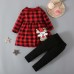 【12M-5Y】Girls Christmas Red Plaid T-shirt Pants Set