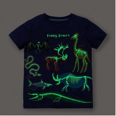 【18M-7Y】Boys Casual Cartoon Dinosaur Print Luminous Pattern Short Sleeve T-shirt