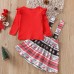 【12M-5Y】Girls Christmas Print Red Top And Suspender Skirt Set