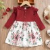 【0M-7Y】Girls Sweet Floral Print Red Dress And Romper ( Sold Separately ) - 33266