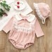 【0M-24M】2-piece Baby Cute Ruffled Long-sleeved Romper With Hat - 8011