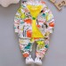 【12M-4Y】Boys Fashion Dinosaur Pattern Sweatshirt Jacket Pants Three-piece Set