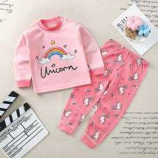 【9M-5Y】Girls Cartoon Print Cotton Long Sleeve Tee And Pants Pajamas Set