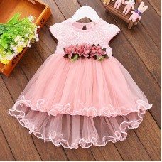 【6M-3Y】Girls Flower Short-Sleeved Mesh Dress