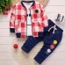 【12M-4Y】Boys Casual Plaid Jacket Printed T-shirt Pants Three-piece Set