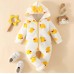 【0M-18M】Baby Girl Cute Duck And Heart Shape Print And Bow Hooded Romper