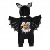 【6M-3Y】2-piece Baby Halloween Print Black Bat Romper With Hat