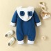 【0M-18M】Baby Adorable Moon And Cloud Embroidered Blue Hooded Romper - 8012