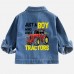 【2Y-10Y】Boys Casual Letters And Tractor Print Blue Denim Jacket