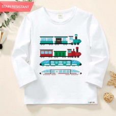 【12M-9Y】Kids Train Print Cotton Stain Resistant Long Sleeve T-shirt