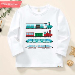 【12M-9Y】Kids Train Print Cotton Stain Resistant Long Sleeve T-shirt