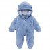 【0M-12M】Unisex Baby Thickened Fleece Hooded Bodysuit Coral Fleece Romper