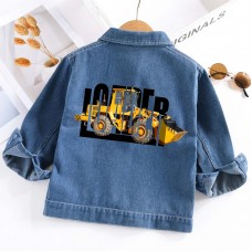 【2Y-10Y】Boys Letter And Front Loader Print Blue Denim Jacket