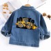 【2Y-10Y】Boys Letter And Front Loader Print Blue Denim Jacket