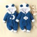 【0M-18M】Baby Adorable Moon And Cloud Embroidered Blue Hooded Romper - 8012