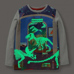 【18M-7Y】Boys Dinosaur Luminous Pattern Print Long Sleeve T-shirt - 4114