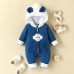 【0M-18M】Baby Adorable Moon And Cloud Embroidered Blue Hooded Romper - 8012