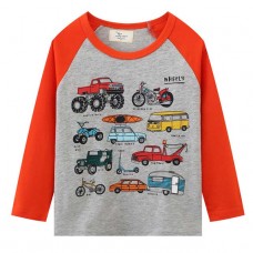 【18M-7Y】Boys Excavators And Cars And Transportation And Construction Vehicles Printed Round Neck Long Sleeve T-shirt