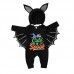 【6M-3Y】2-piece Baby Halloween Print Black Bat Romper With Hat