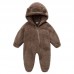 【0M-12M】Unisex Baby Thickened Fleece Hooded Bodysuit Coral Fleece Romper