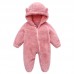 【0M-12M】Unisex Baby Thickened Fleece Hooded Bodysuit Coral Fleece Romper