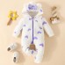 【0M-18M】Baby Girl Cute Duck And Heart Shape Print And Bow Hooded Romper