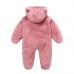 【0M-12M】Unisex Baby Thickened Fleece Hooded Bodysuit Coral Fleece Romper