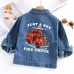 【2Y-10Y】Boys Letter And Fire Truck Print Blue Denim Jacket