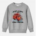 【12M-9Y】Boy Letter And Fire Truck Print Cotton Stain Resistant Long Sleeve Sweatshirt