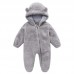 【0M-12M】Unisex Baby Thickened Fleece Hooded Bodysuit Coral Fleece Romper