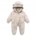 【0M-12M】Unisex Baby Thickened Fleece Hooded Bodysuit Coral Fleece Romper