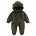 【0M-12M】Unisex Baby Thickened Fleece Hooded Bodysuit Coral Fleece Romper