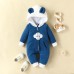 【0M-18M】Baby Adorable Moon And Cloud Embroidered Blue Hooded Romper - 8012