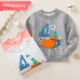 【12M-9Y】Boys Excavator And Dinosaur Print Cotton Stain Resistant Long Sleeve Sweatshirt