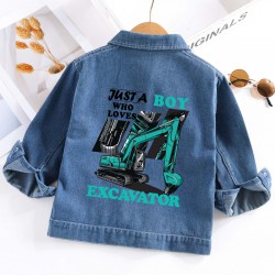 【2Y-10Y】Boys Letter And Excavator Print Blue Denim Jacket