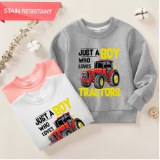 【12M-9Y】Boys Tractor And Letters Print Cotton Stain Resistant Long Sleeve Sweatshirt