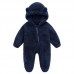 【0M-12M】Unisex Baby Thickened Fleece Hooded Bodysuit Coral Fleece Romper