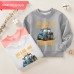 【12M-9Y】Girl Casual Letters And Tractor Print Cotton Stain Resistant Long Sleeve Sweatshirt