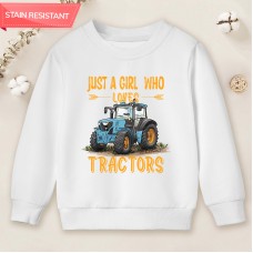 【12M-9Y】Girl Casual Letters And Tractor Print Cotton Stain Resistant Long Sleeve Sweatshirt