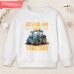 【12M-9Y】Girl Casual Letters And Tractor Print Cotton Stain Resistant Long Sleeve Sweatshirt