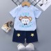 【12M-7Y】Boys Cartoon Print Short Sleeve Two-piece Suit