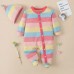 【0M-18M】Baby 2-piece Long Sleeve Rainbow Romper With Hat