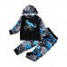 【12M-5Y】Boys Dinosaur Print Long Sleeve Hooded Sweatshirt Pants Two-Piece Set