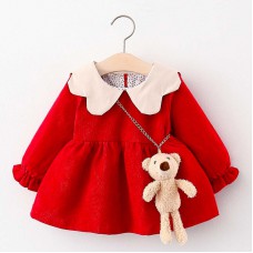 【12M-4Y】Girls Bear Decoration Long-sleeved Dress - 33342