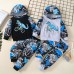 【12M-5Y】Boys Dinosaur Print Long Sleeve Hooded Sweatshirt Pants Two-Piece Set