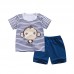 【12M-7Y】Boys Cartoon Print Short Sleeve Two-piece Suit