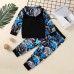 【12M-5Y】Boys Dinosaur Print Long Sleeve Hooded Sweatshirt Pants Two-Piece Set