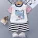 【12M-7Y】Boys Cartoon Print Short Sleeve Two-piece Suit